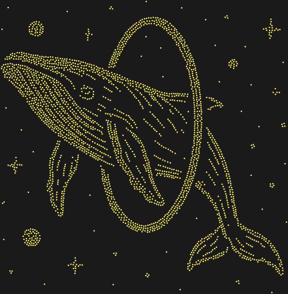Трафарет Кит, прыгающий в обруч в космосе — RHT_WHALE1_SS10_OLIVE