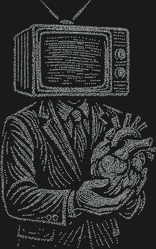 Unusual diamond painting kit "TV Man". 6615 rhinestones. A pulsating symbol of the information age, where even the heart becomes an element of the airwaves.