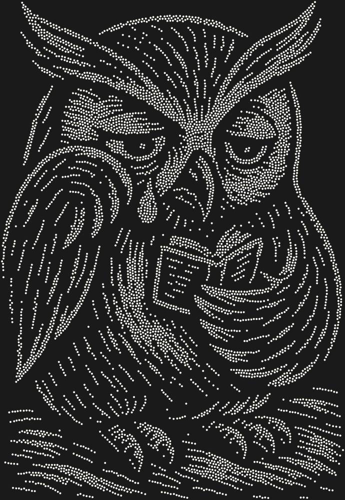 Трафарет An owl reading a sad little book — RHT_OWL3_SS8_CRYSTAL_AB