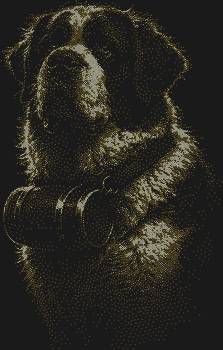 Рисунок из страз Сенбернар, сияющий 9089 огоньками, открывает горные просторы, где верный друг ждет встречи, наполняя сердце теплом и преданностью.