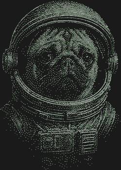 Рисунок из страз по номерам: Мопс-космонавт — это россыпь из 5554 сверкающих звёзд, что оживят забавную мечту о верном друге, покоряющем бескрайние дали.