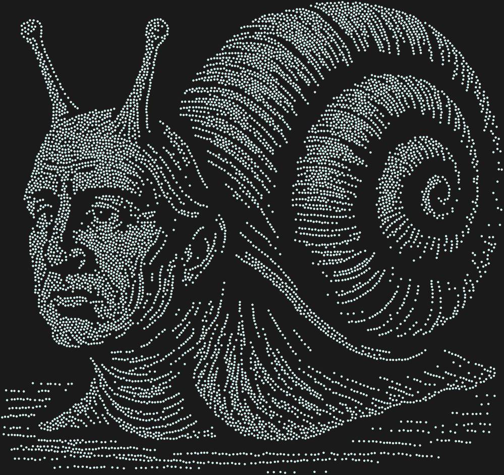 Трафарет Улитка с головой мыслителя — RHT_SNAIL2_SS10_CRYSTAL_AB_DMC