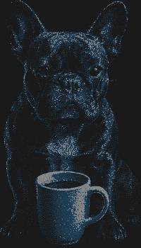 Трафарет из страз «Французский бульдог с чашкой кофе», искрящийся 11173 бриллиантовыми искорками, подарит вам волшебство утра, застывшее в чашке кофе, наполненной нежностью и обаянием.