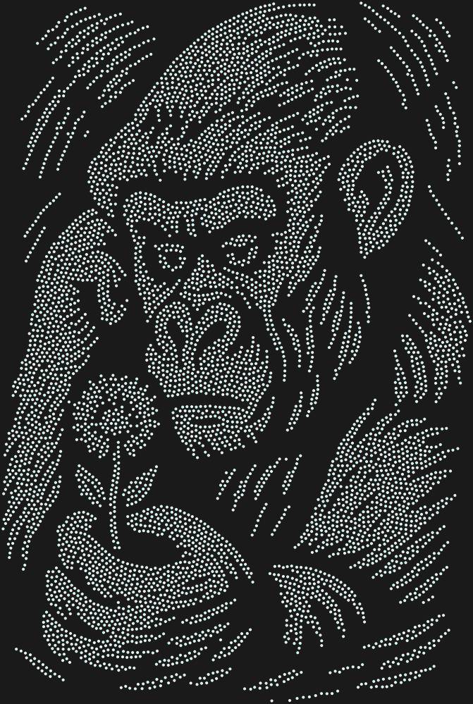 Трафарет Горилла и цветок — RHT_GORILLA1_SS3_CRYSTAL_AB_DMC