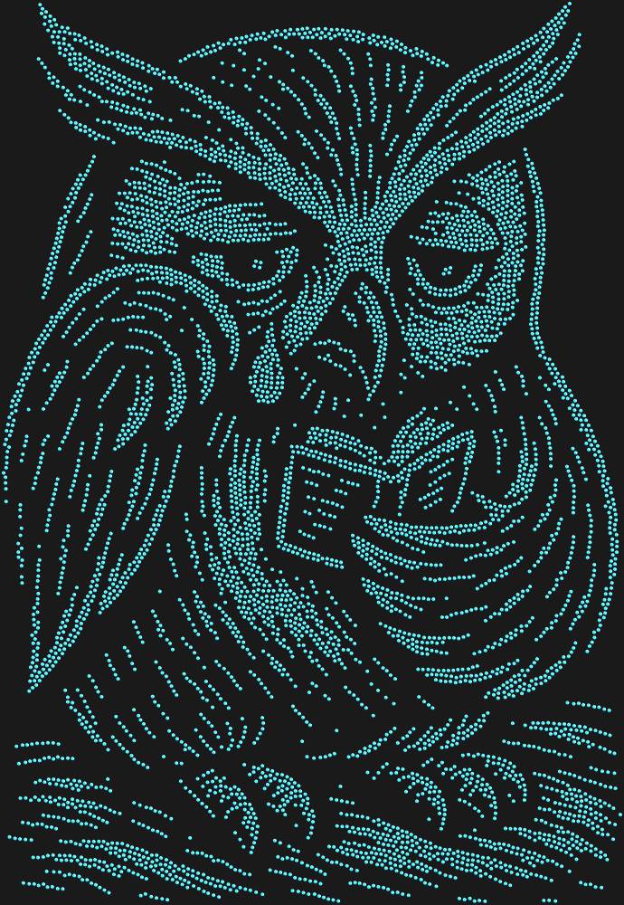 Трафарет Сова, читающая грустную книжечку — RHT_OWL3_SS16_LT_SAPPHIRE