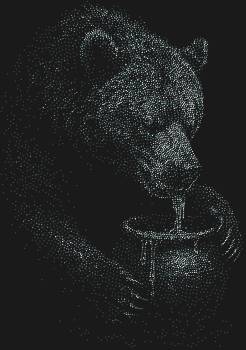 Трафарет из страз «Медведь» со сверкающими 5494 кристаллами: оживите волшебство, где пушистый гурман лакомится мёдом, даря улыбку и искры радости!