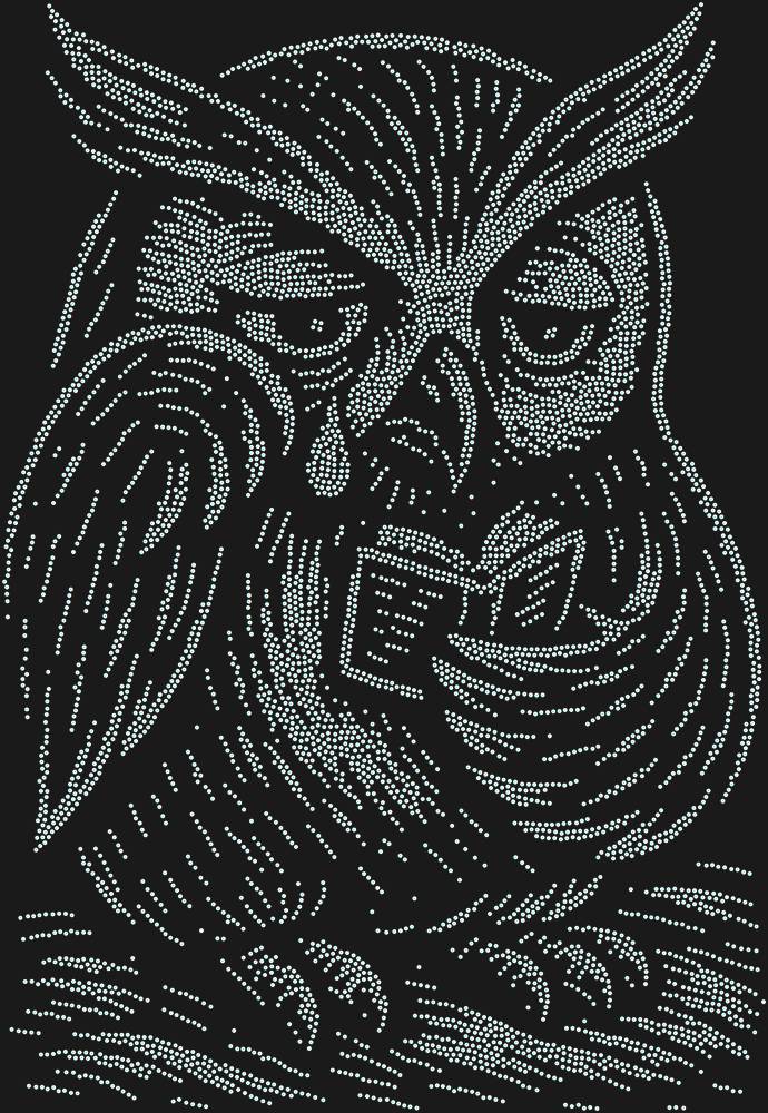 Трафарет An owl reading a sad little book — RHT_OWL3_SS8_CRYSTAL_AB_DMC
