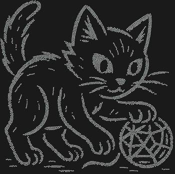 Рисунок из страз по номерам «Черный кот»: оживите магию таинственного котика, играющего с клубком пряжи-паутины, сиянием 4404 страз, создающих волшебство.
