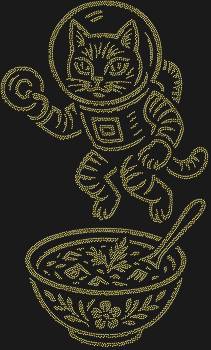 Рисунок из страз «Кот в скафандре над тарелкой» — это 5547 искрящихся звёзд, что оживляют забавную историю о космическом гурмане.