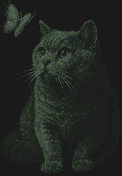 Британская кошка и бабочка: 7520 сияющих страз, сотканных в сюжет, где пушистая грация замирает, наблюдая за танцем крылатой мечты, наполняя каждый взгляд нежностью и волшебством.