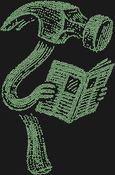 Original rhinestone stencil "Hammer Reading a Newspaper". 3963 rhinestones. A wonderful symbol of the balance between action and reflection – for those who know how to think before they strike.