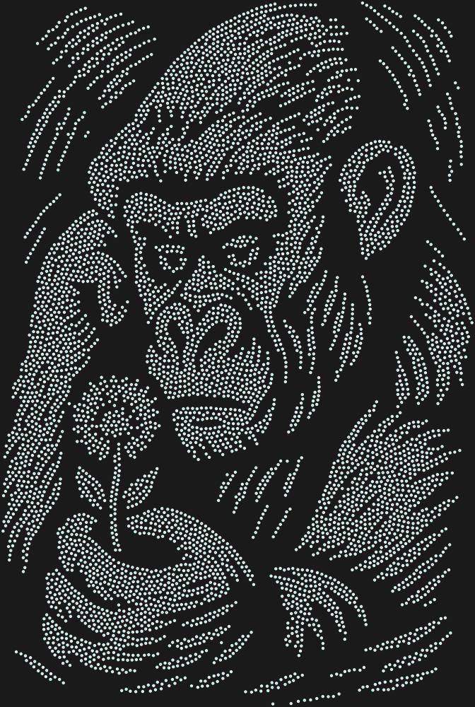 Трафарет Горилла и цветок — RHT_GORILLA1_SS10_CRYSTAL_AB_DMC