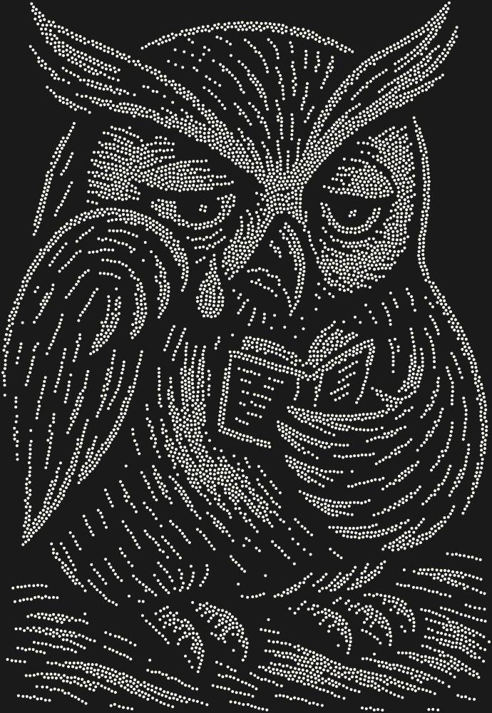 Трафарет Сова, читающая грустную книжечку — RHT_OWL3_SS16_CRYSTAL_AB