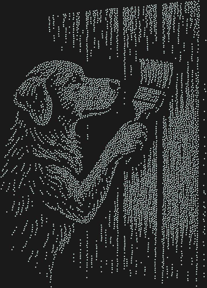 Трафарет The dog is painting the fence. — RHT_DOG7_SS12_CRYSTAL_AB_DMC