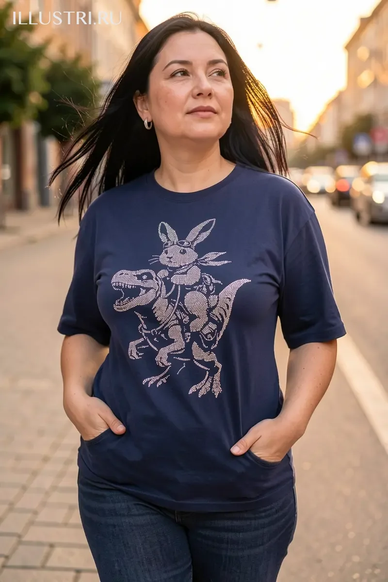 Визуализация Зайчик верхом на динозавре