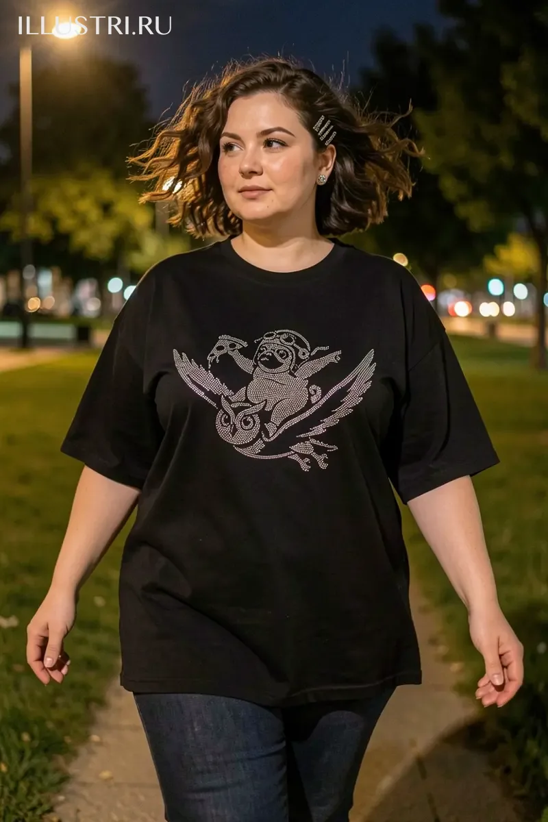 Визуализация Мопс с пиццей верхом на сове