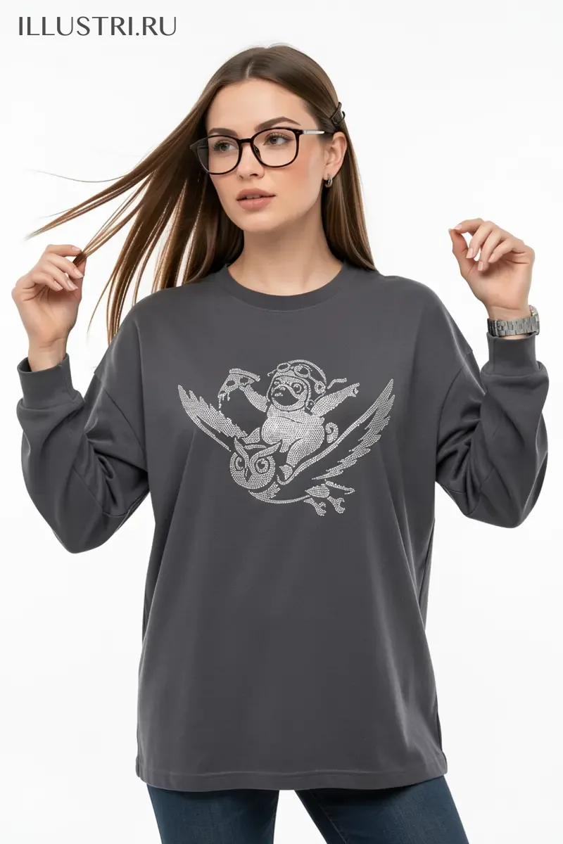 Визуализация Мопс с пиццей верхом на сове