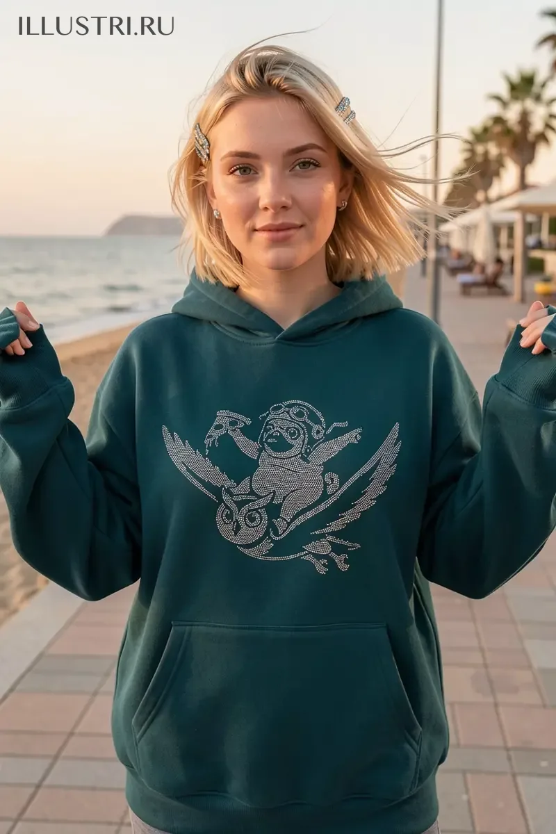 Визуализация Мопс с пиццей верхом на сове