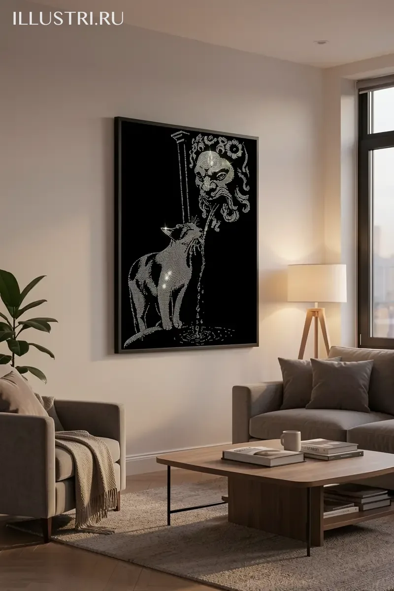 Визуализация Котик пьет у фонтана