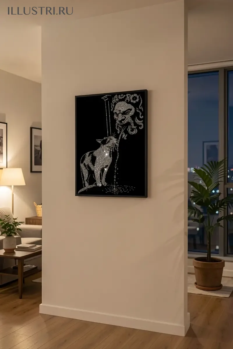 Визуализация Котик пьет у фонтана