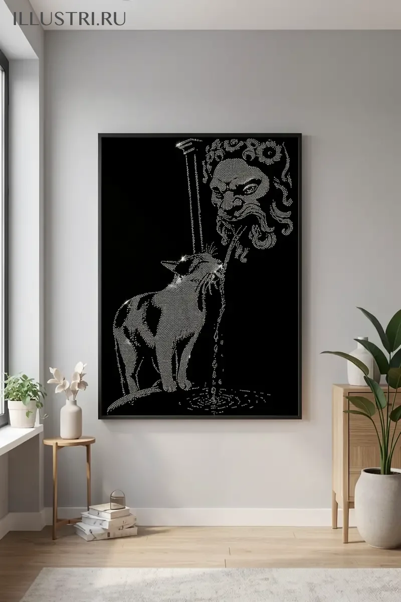 Визуализация Котик пьет у фонтана