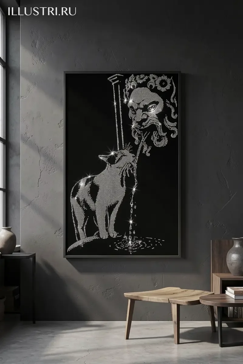 Визуализация Котик пьет у фонтана