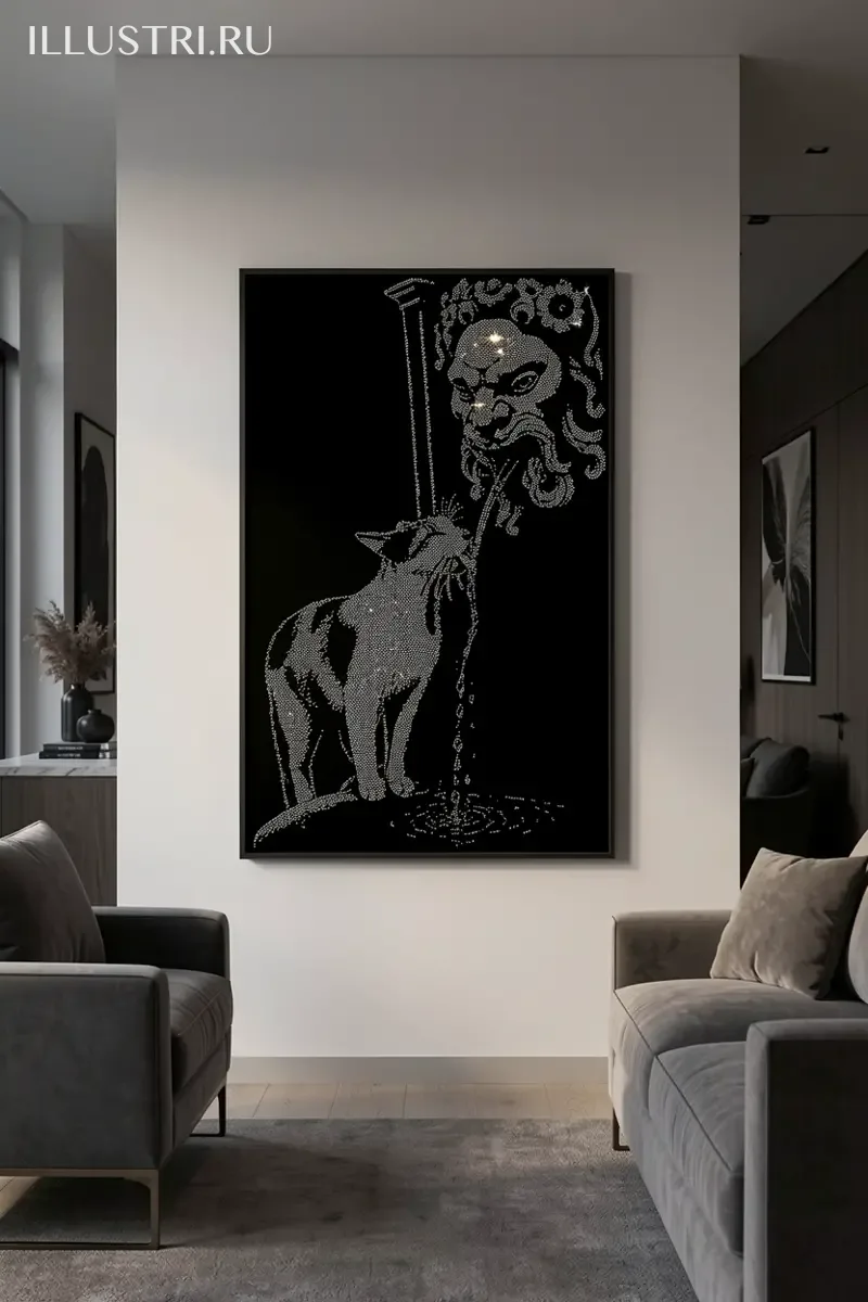 Визуализация Котик пьет у фонтана