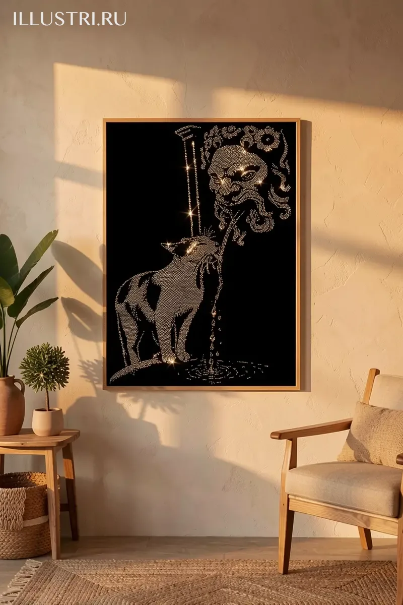 Визуализация Котик пьет у фонтана