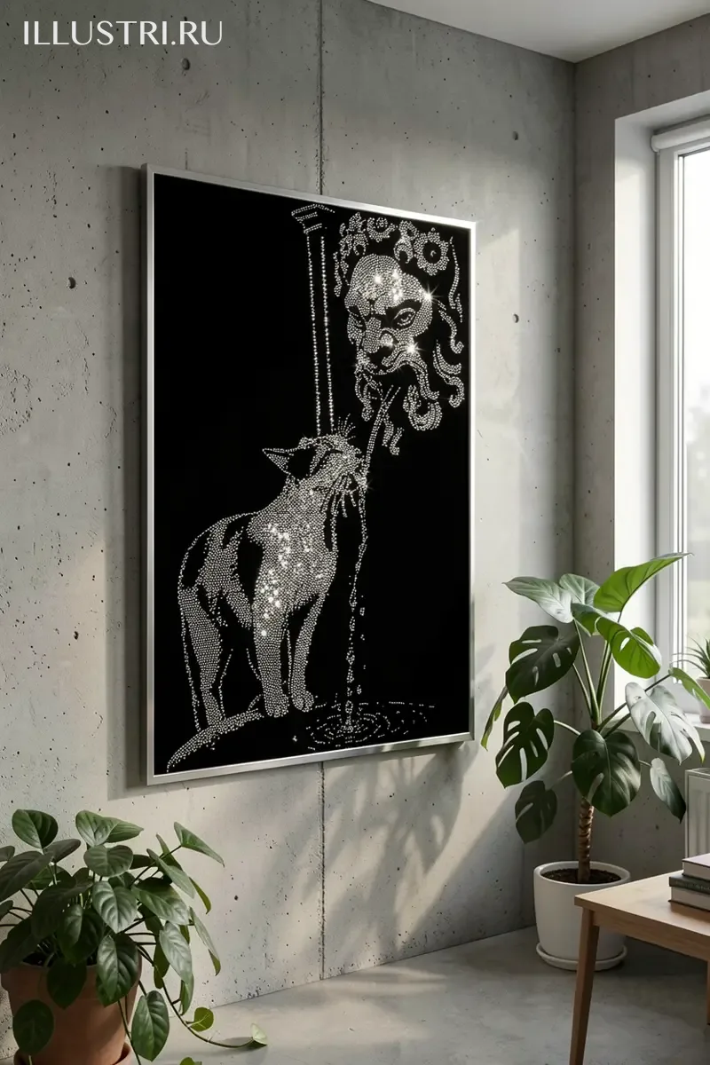 Визуализация Котик пьет у фонтана