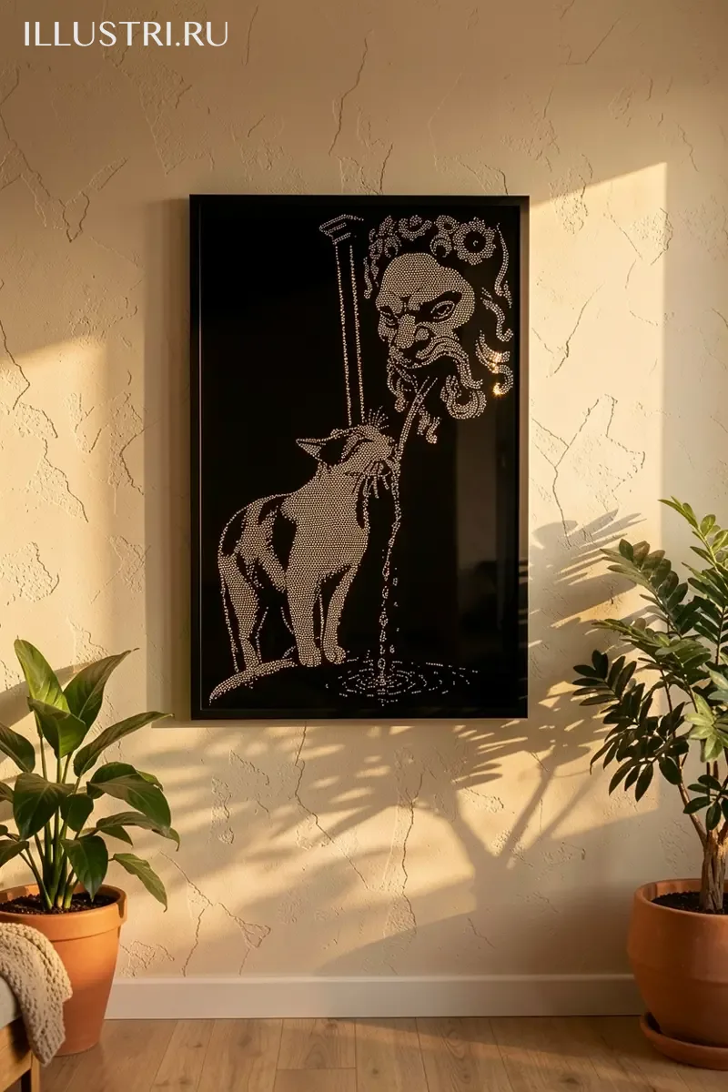 Визуализация Котик пьет у фонтана