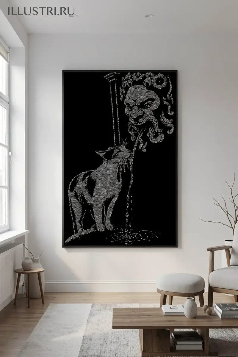 Визуализация Котик пьет у фонтана