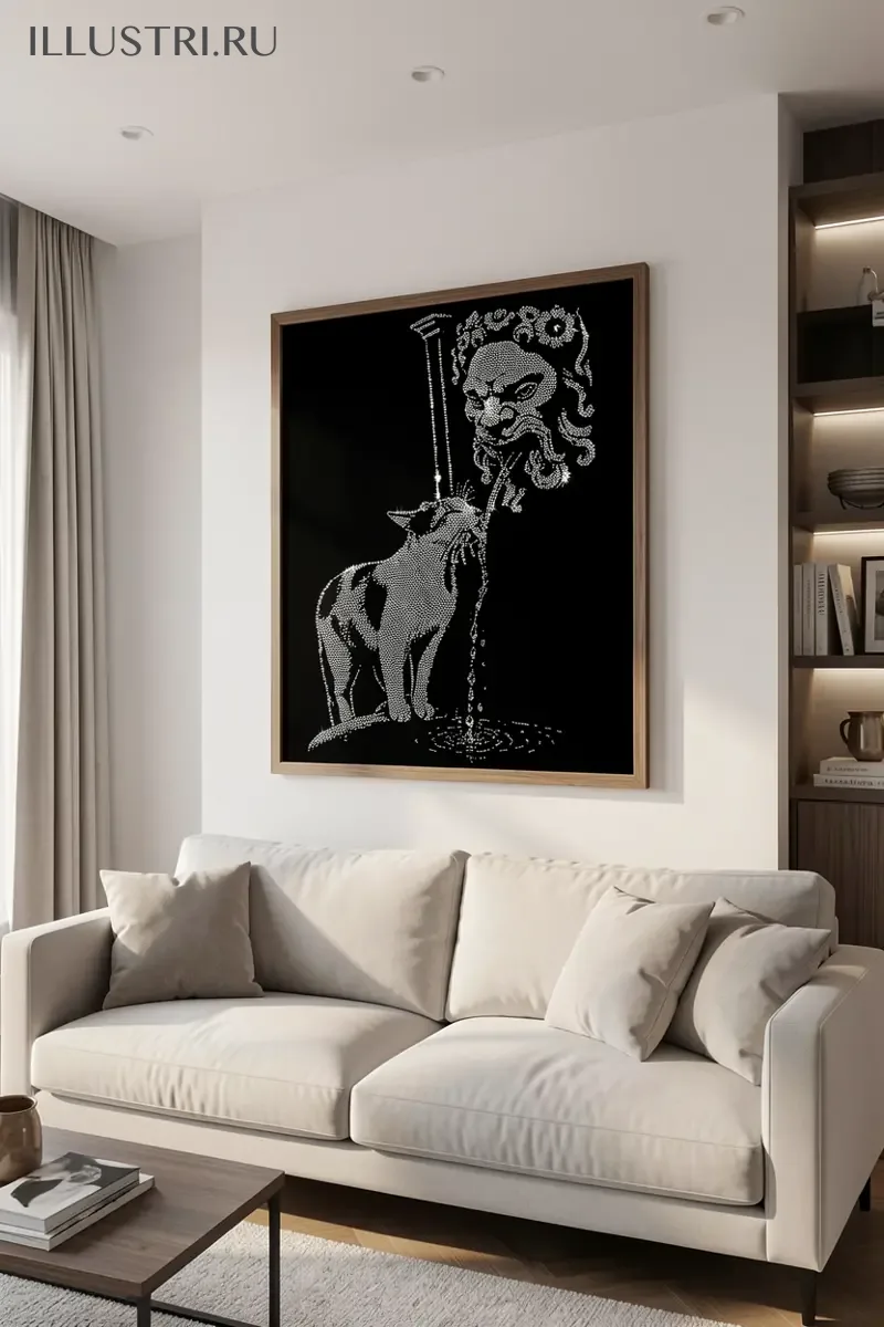 Визуализация Котик пьет у фонтана