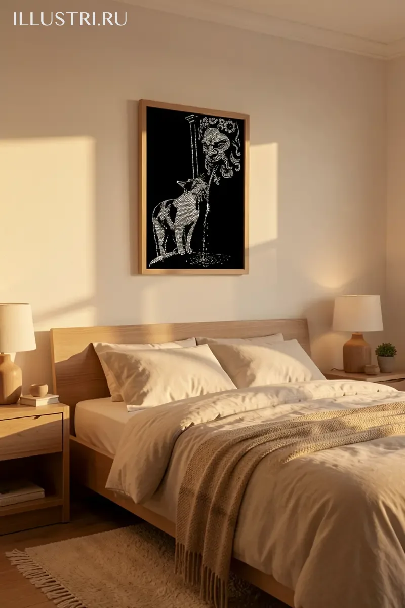 Визуализация Котик пьет у фонтана