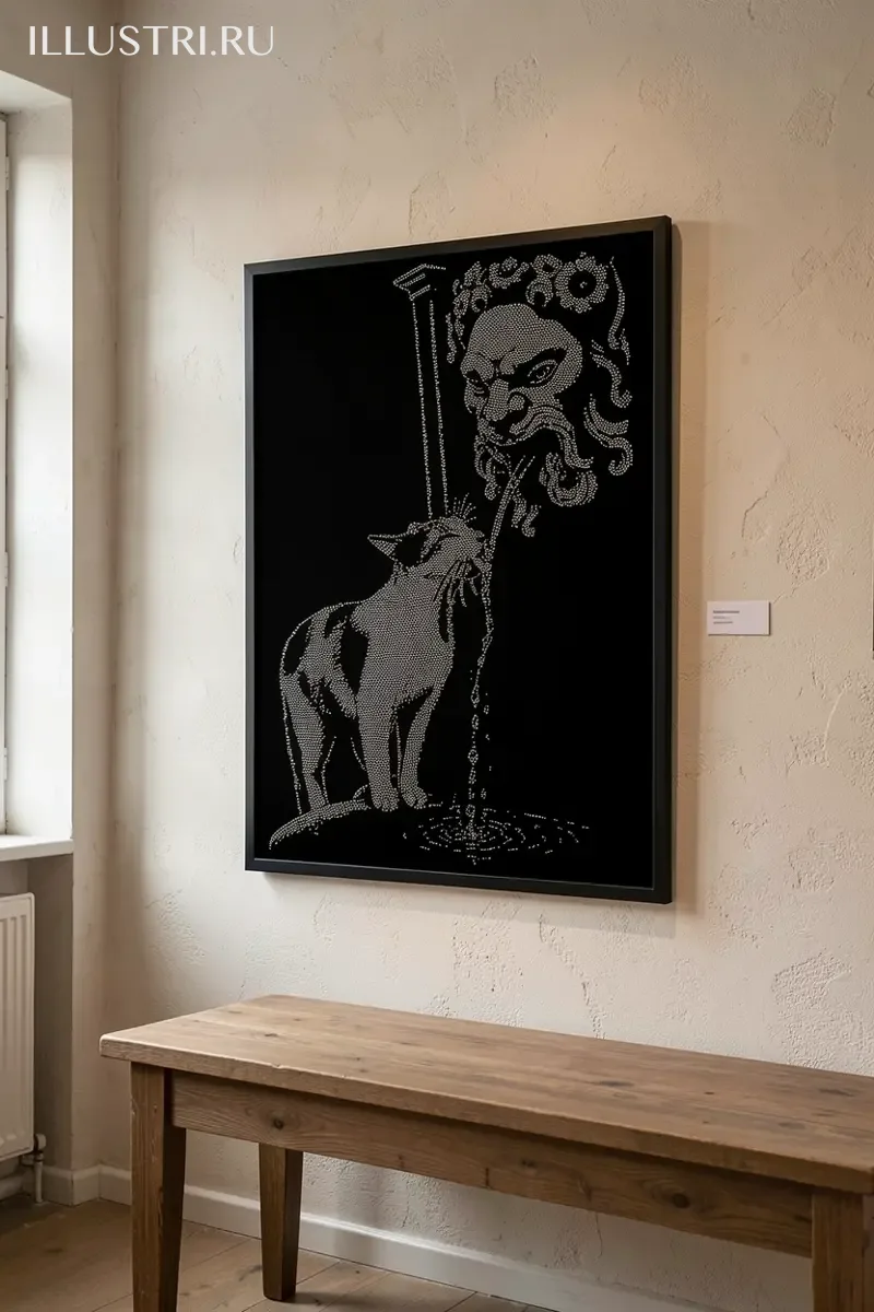 Визуализация Котик пьет у фонтана