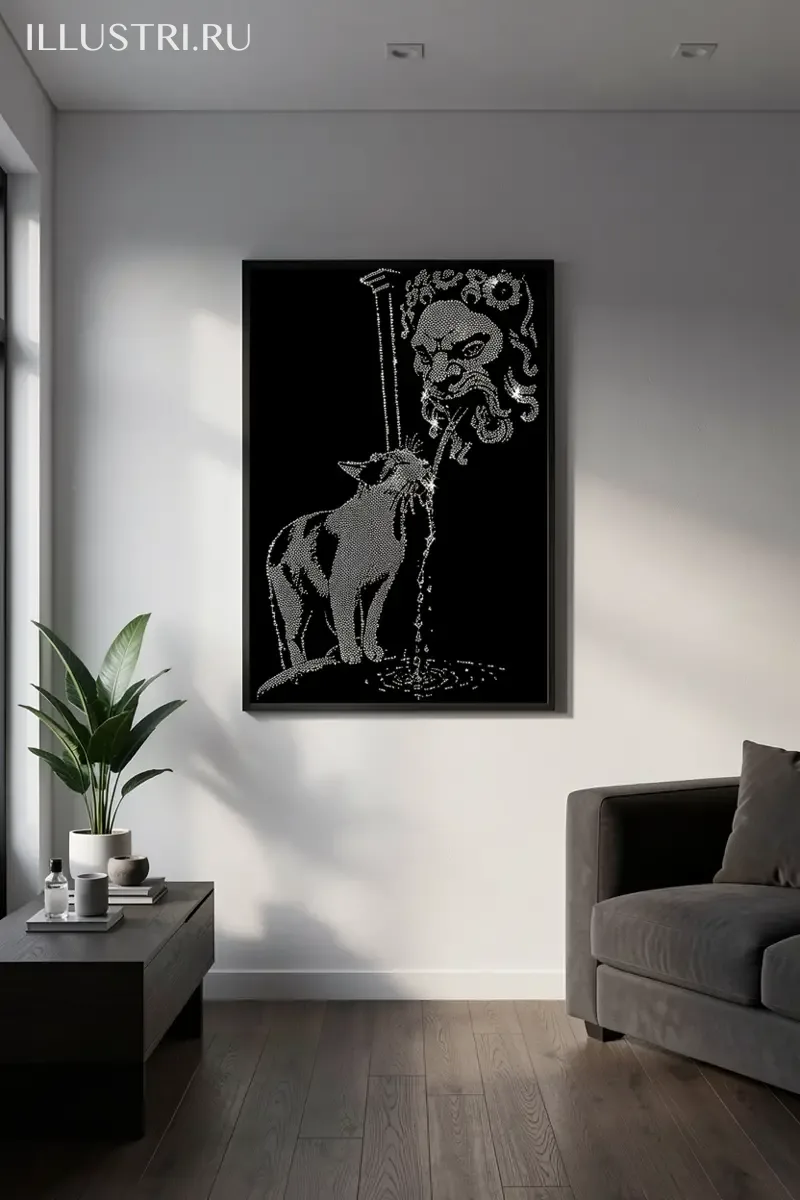 Визуализация Котик пьет у фонтана