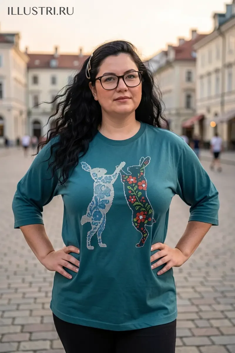 Визуализация Зайцы гжель и хохлома