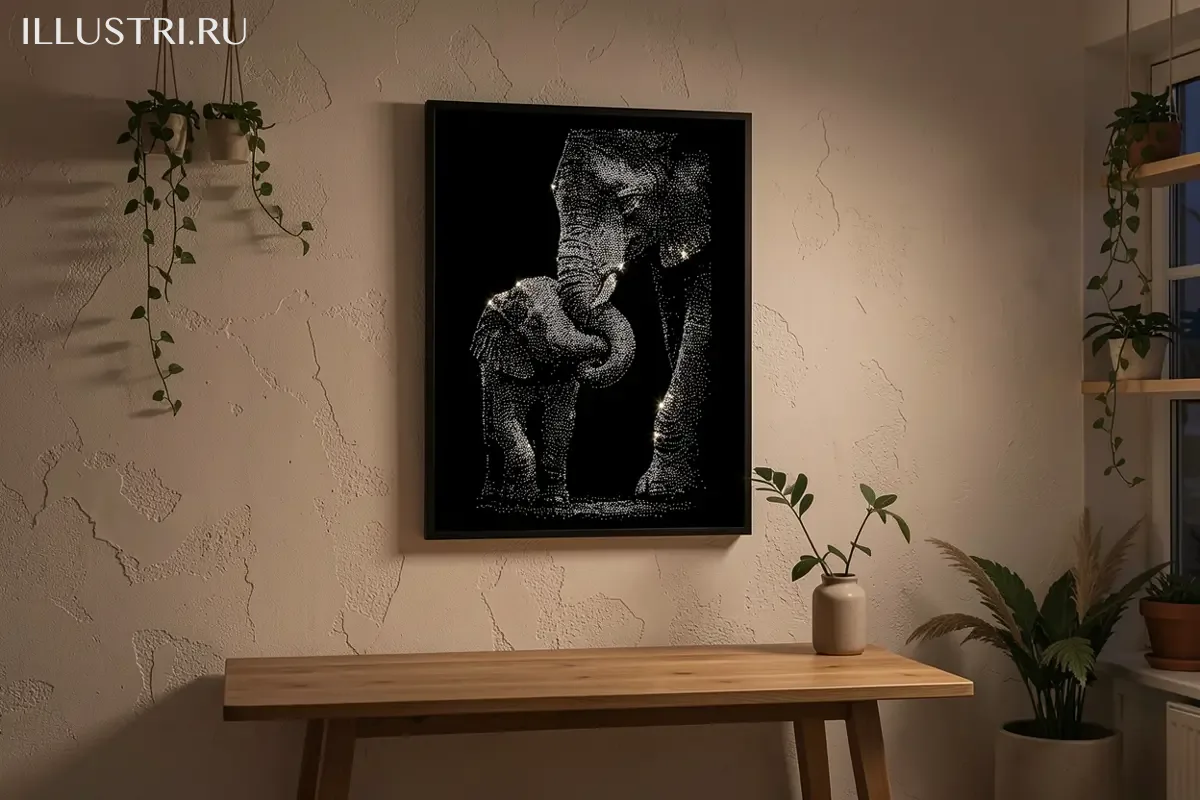 Визуализация Слониха со слонёнком