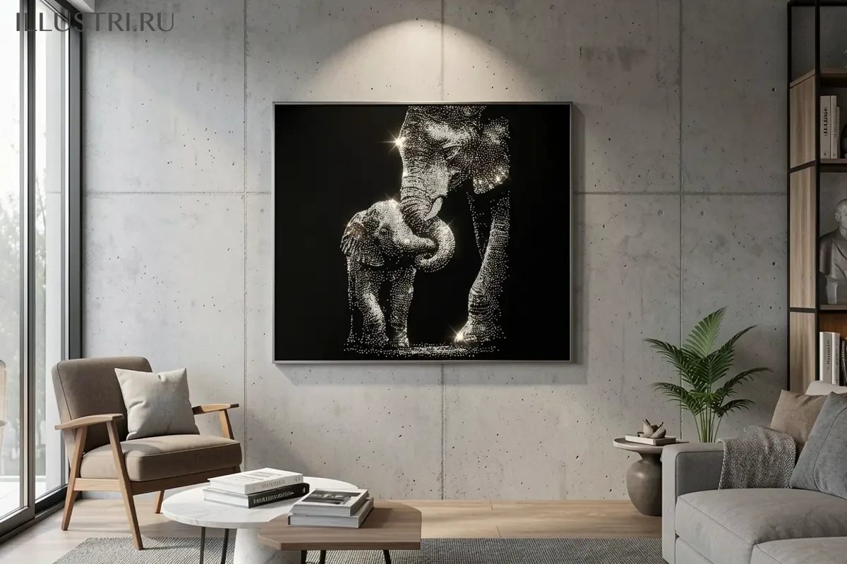 Визуализация Слониха со слонёнком