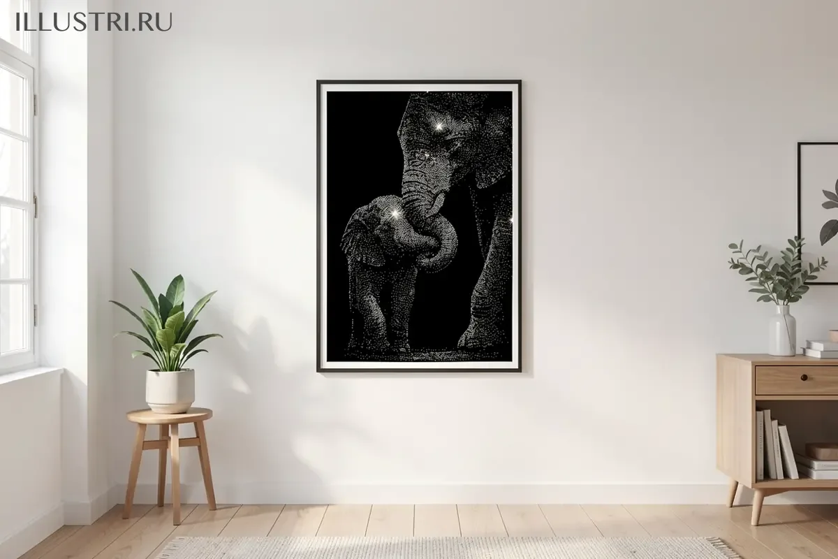 Визуализация Слониха со слонёнком