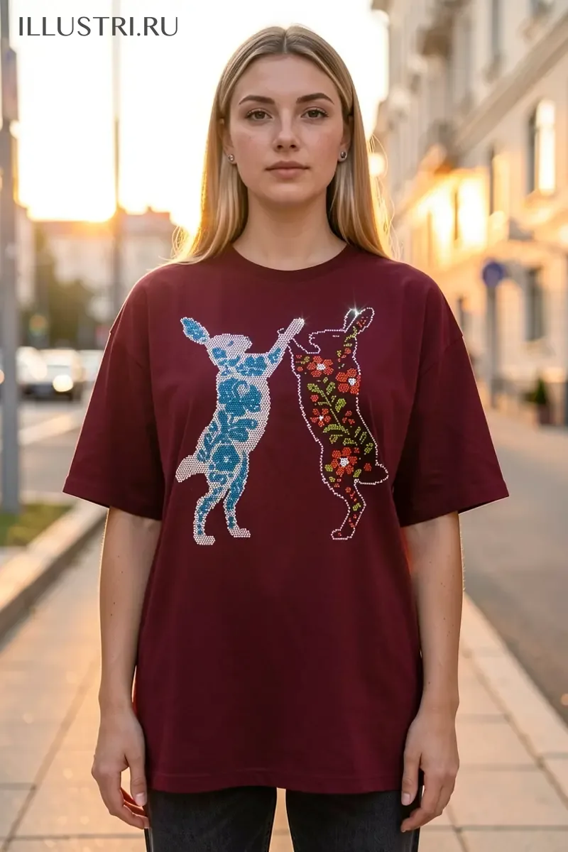 Визуализация Зайцы гжель и хохлома