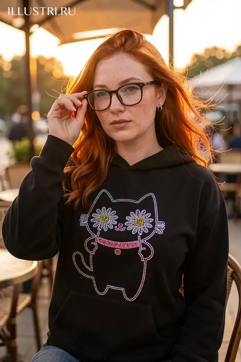 Визуализация Котик с ромашками