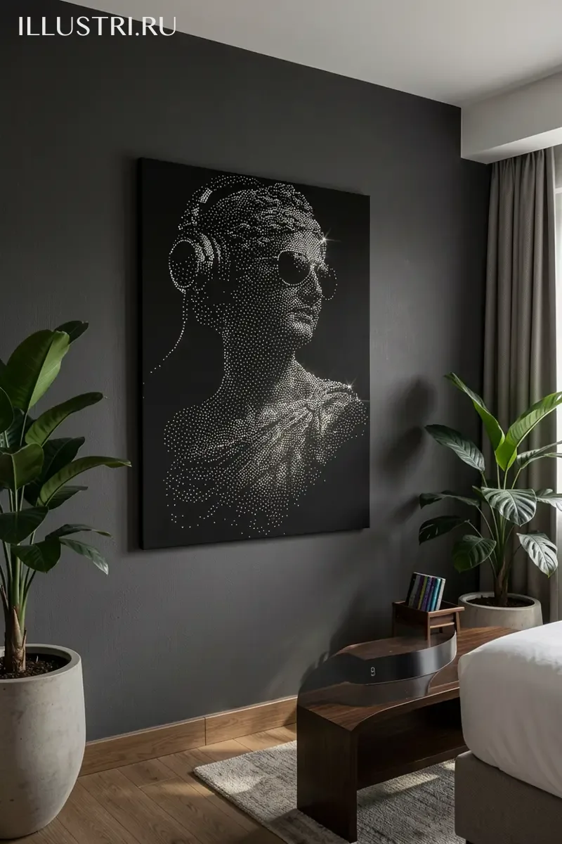 Визуализация Статуя в очках и наушниках