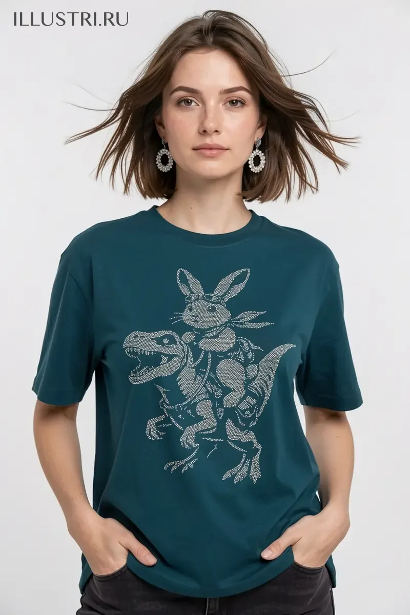 Визуализация Зайчик верхом на динозавре